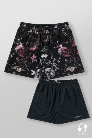 Young LA 1111 - Skulls & Roses Reversible Shorts Zwart | IYXMO9287