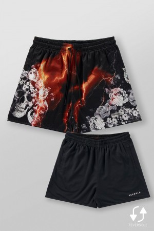 Young LA 1111 - Skulls & Roses Reversible Shorts Zwart | QIYDA0753