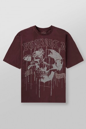 Young LA 4116 - Floral Skull Tees Bordeaux | MLPRU7890