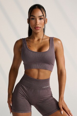 Young LA W315 Carbon Ribbed Sports Bra Khaki | DPTLY5697