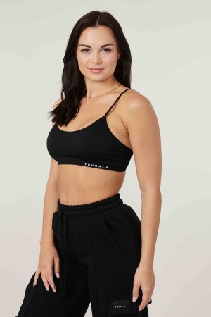 Young LA W316 Ribbed Sports Bra Zwart | UAIJM7203