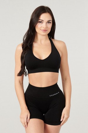 Young LA W328 - Core Seamless Halter Sports Bra Zwart | EHGTB1372