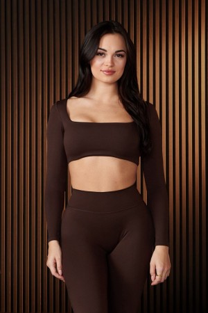 Young LA W336 - Curve Long Sleeve Sports Bra Donkerbruin | TWKJG6135