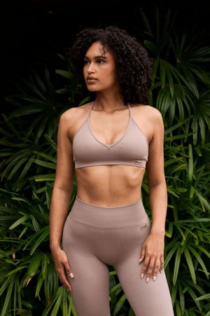 Young LA W343 Ribbed Seamless Bra Khaki | NLBZM2018