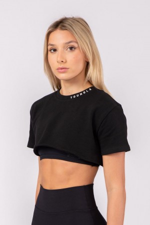 Young LA W407 Super Cropped Tee Zwart | NBQCL0421