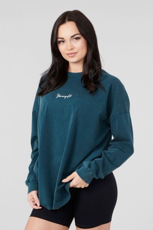 Young LA W416 Retro Long Sleeve Teal | KBRGX7692