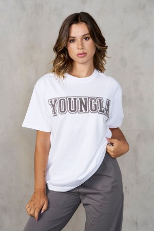 Young LA W422 Varsity Pump Tees Wit | OJEPM6293