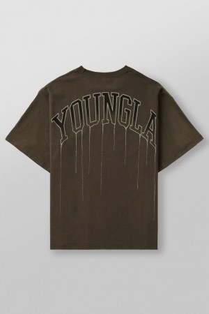 Young LA W428 - Drip Oversized Tee Olijfgroen | PWFXI6904