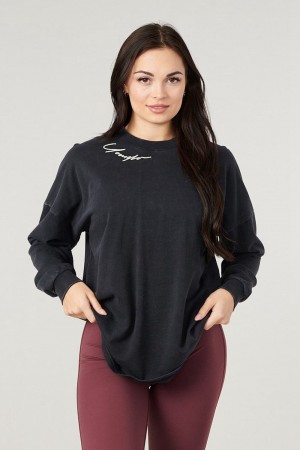 Young LA W432 - Emblem Long Sleeve Tee Zwart | CNEBU1048