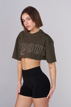 Young LA W436 - Urban Crop Tee Olijfgroen | FPERD7912