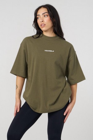 Young LA W440 Digital Oversized Tee Olijfgroen | ZYIPL2578