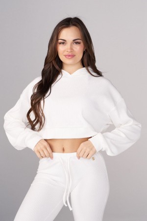 Young LA W545 Ava Crop Hoodie Wit | PZRMN3865