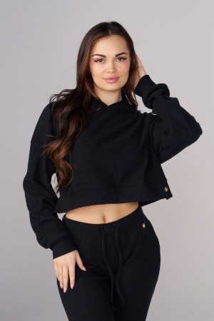 Young LA W545 Ava Crop Hoodie Zwart | ZYTBC7812