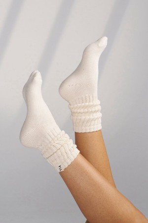 Young LA W609 - Scrunch Socks 3-Pack Wit Bruin Beige | FTOBE3648