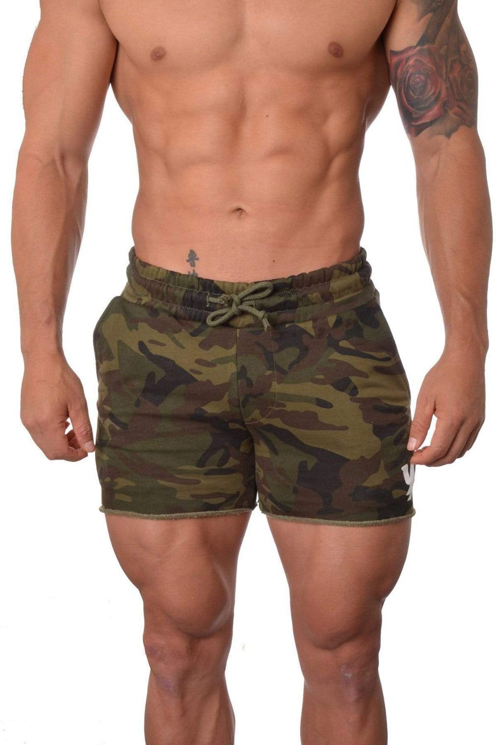 Young LA 102 Bodybuilding French Terry Shorts Camo | YQHJR8497