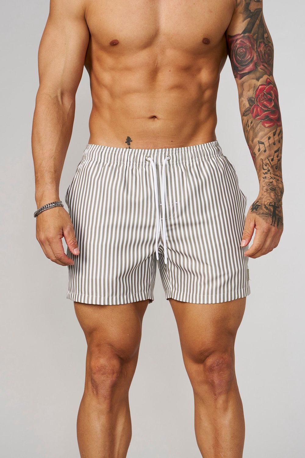 Young LA 1056 - Striped Swim Shorts Grijs | UMVFD9548