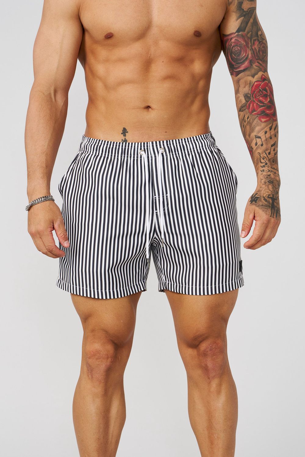 Young LA 1056 - Striped Swim Shorts Zwart | SPHEM8493