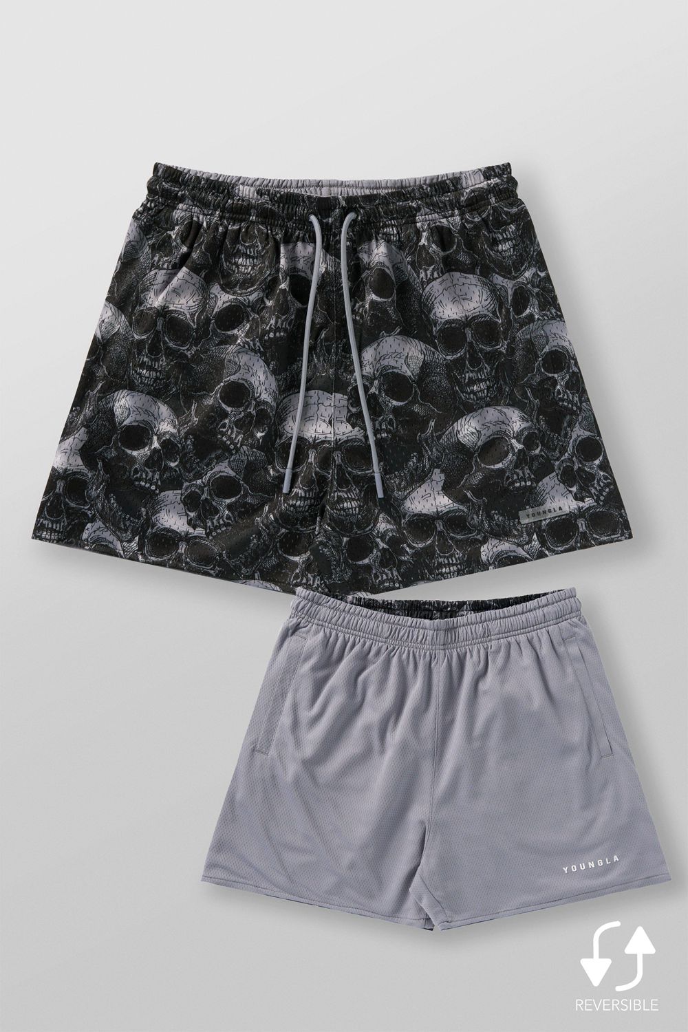 Young LA 1111 - Skulls & Roses Reversible Shorts Zwart | YBTSN3619