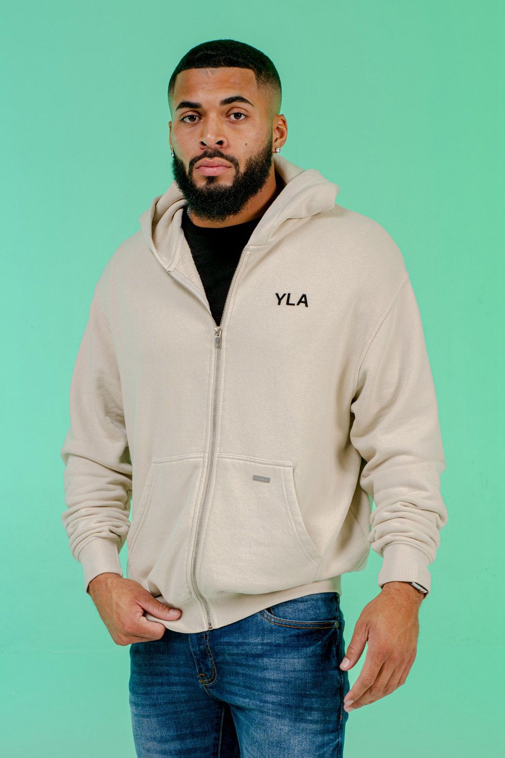 Young LA 515 Monarch Zip-Up Hoodie Beige | YZPVM8041