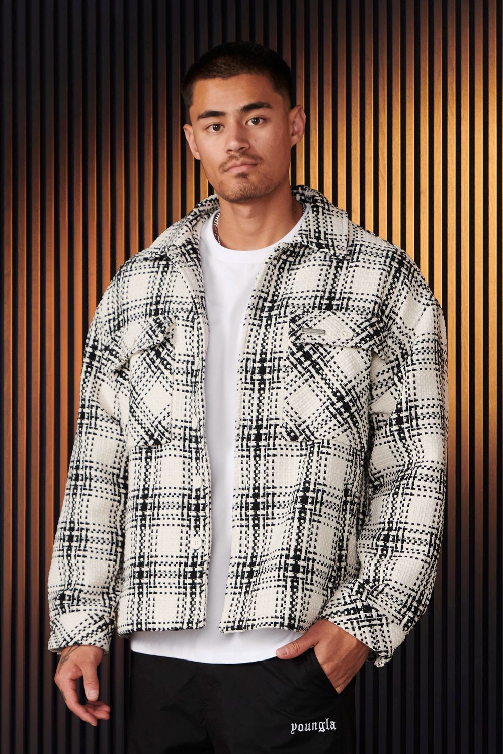 Young LA 519 - Woven Flannel Jackets Wit Zwart | YOJHU6957