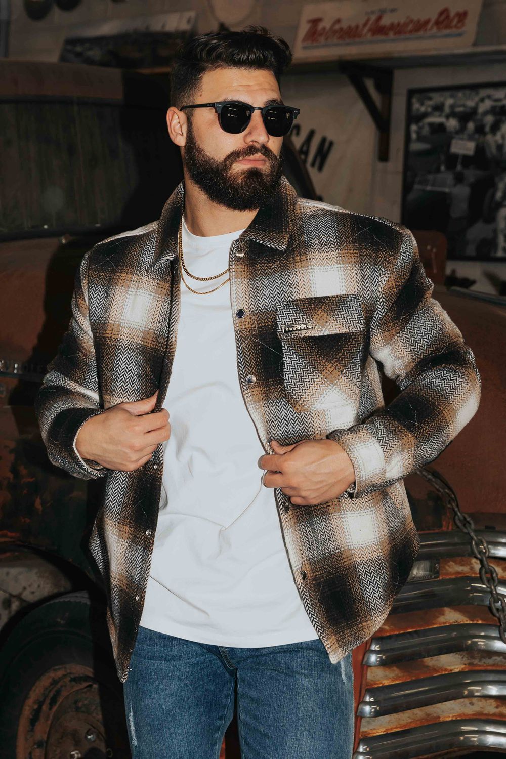 Young LA 556 High Profile Flannel Jacket Bruin Zwart | YLBPC0435