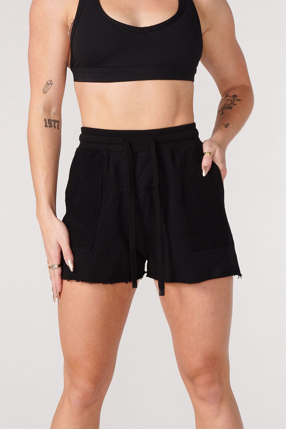 Young LA W114 Reversed Terry Shorts Zwart | BLRWZ7049