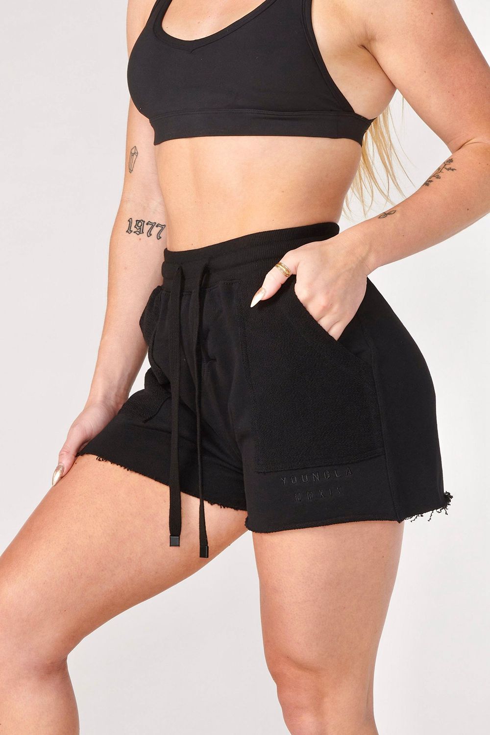 Young LA W114 Reversed Terry Shorts Zwart | BLRWZ7049