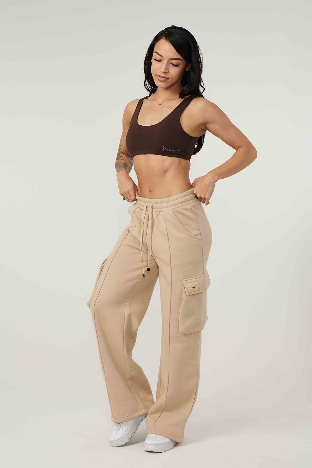 Young LA W216 - Cargo Fleece Joggers Beige | PWVZO6219