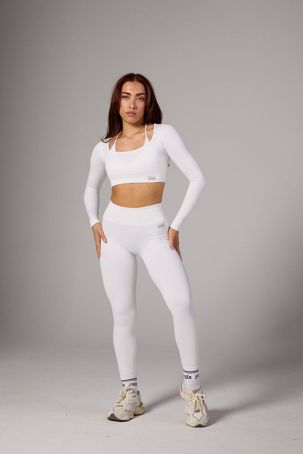 Young LA W243 Ribbed Seamless Legging Wit | ELKQX8372