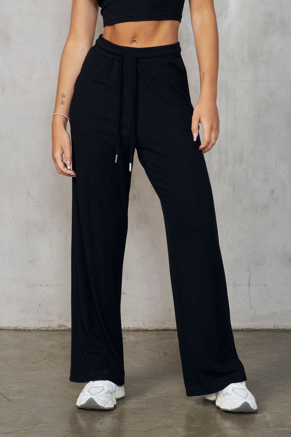 Young LA W249 Ivy Ribbed Pants Zwart | VKUFL7634