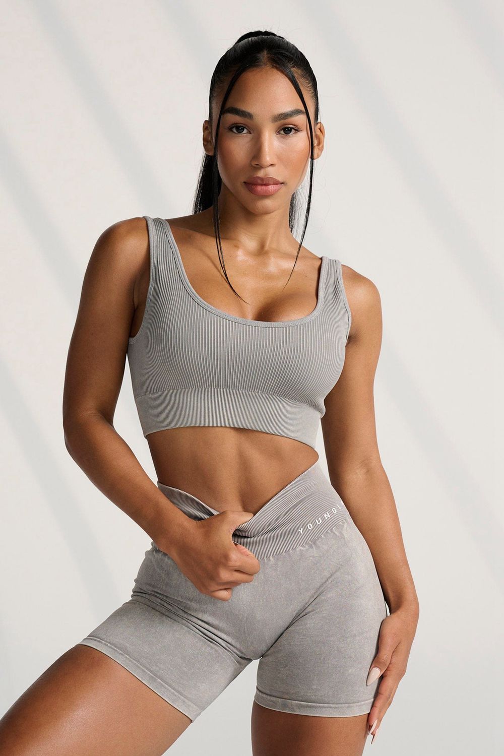 Young LA W315 Carbon Ribbed Sports Bra Grijs | ZBUTS8672