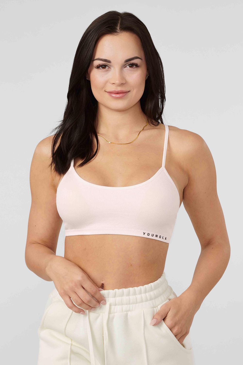 Young LA W316 Ribbed Sports Bra Roze | WCOBT4362