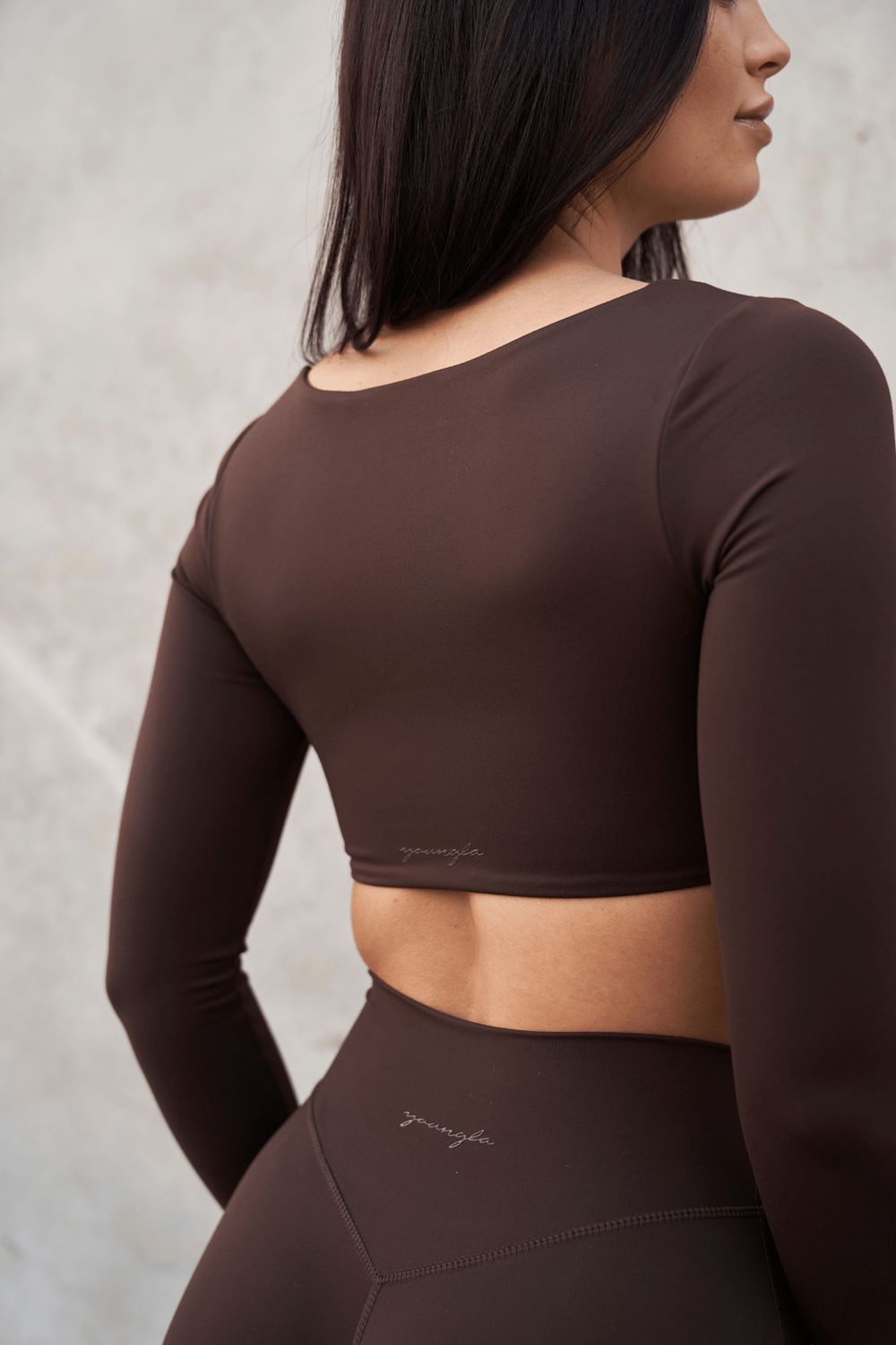 Young LA W336 - Curve Long Sleeve Sports Bra Donkerbruin | TWKJG6135