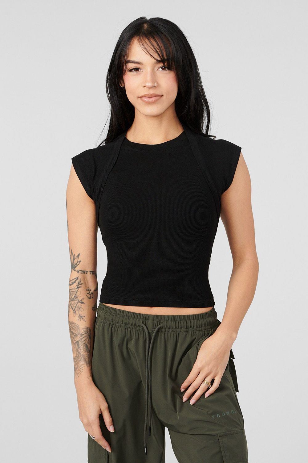 Young LA W414 Luxe Ribbed Tee Zwart | ACKVB7394