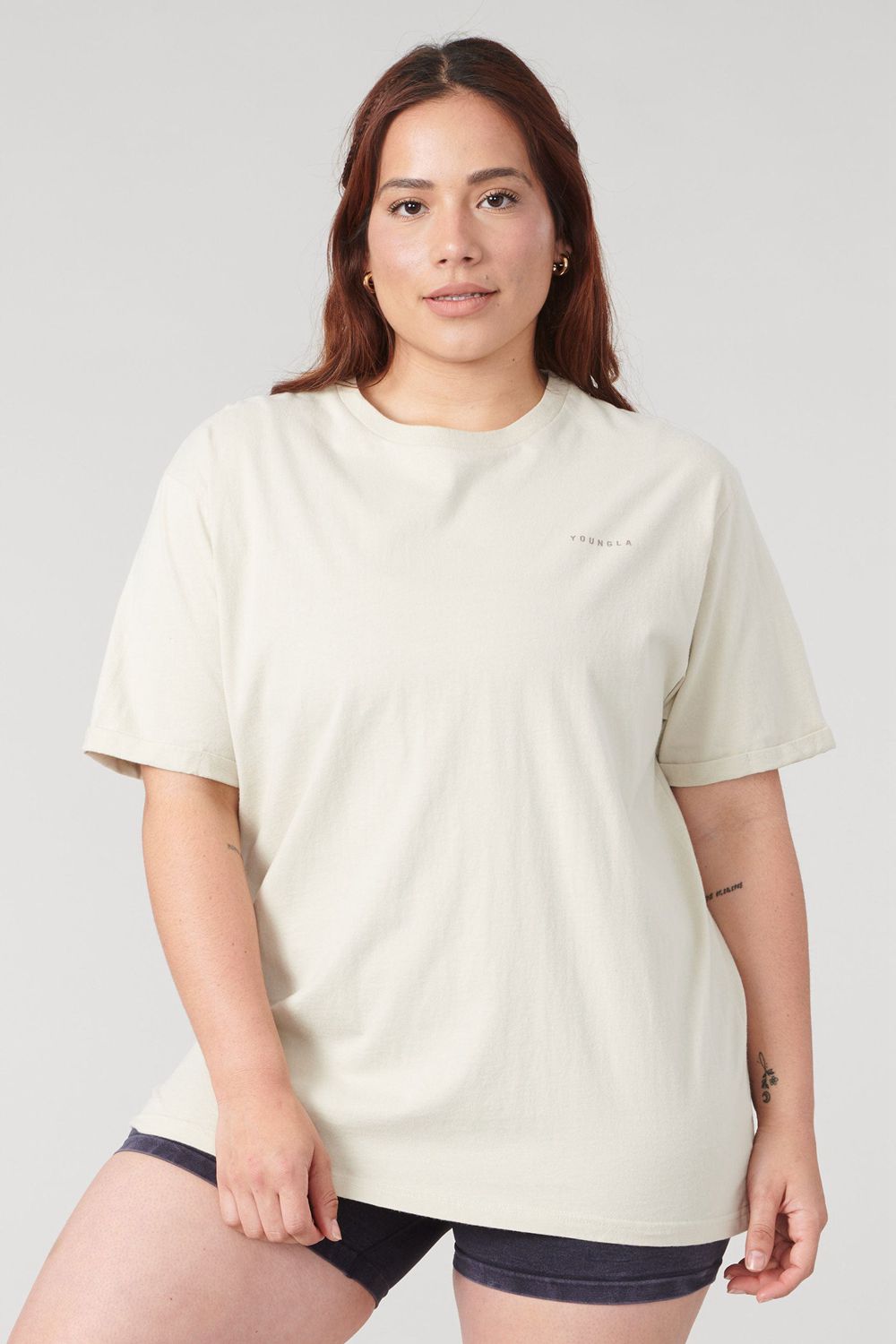 Young LA W424 Bloc Oversized Tee Beige | MNOQS4813