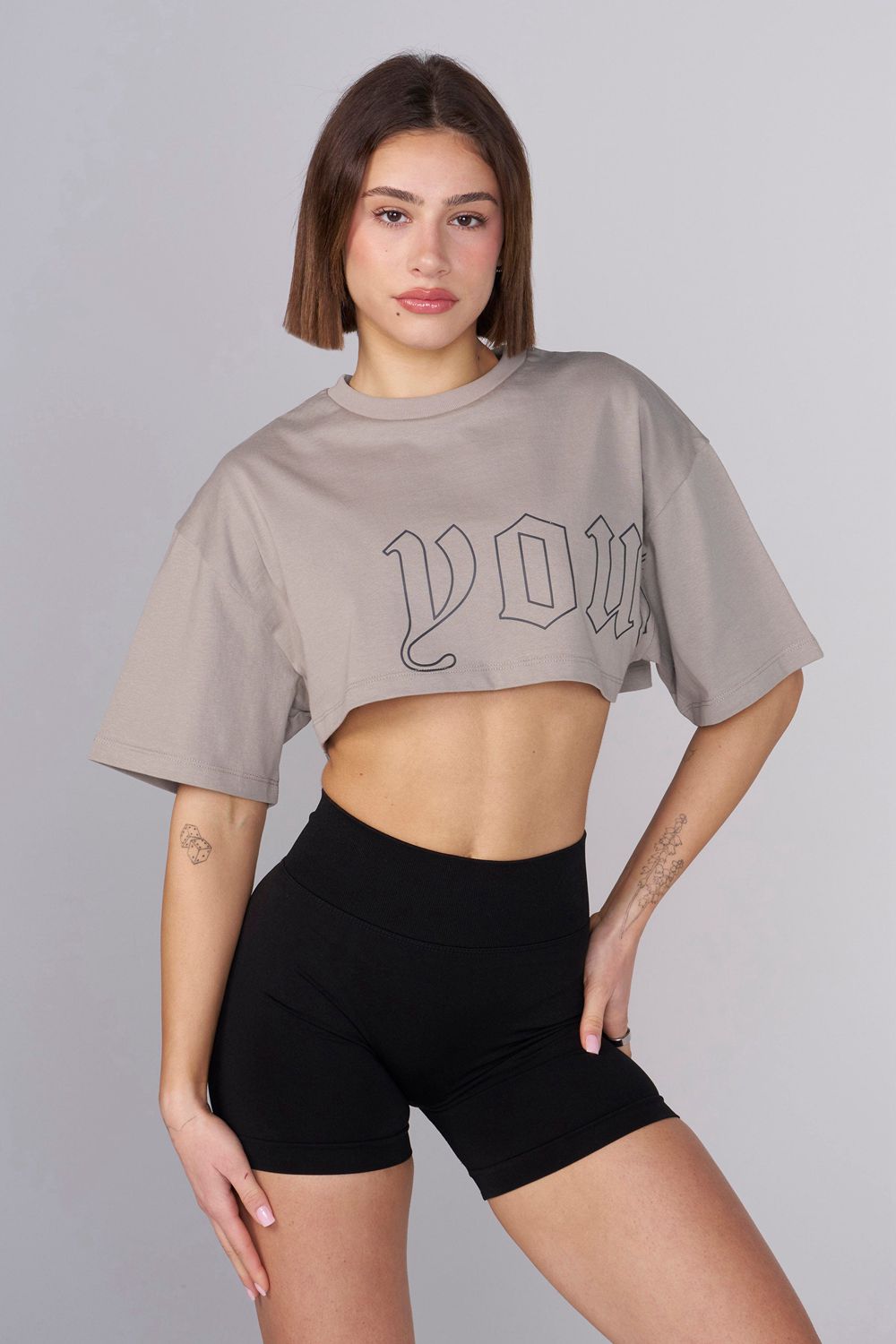 Young LA W436 - Urban Crop Tee Lichtgrijs | JQWHF3102