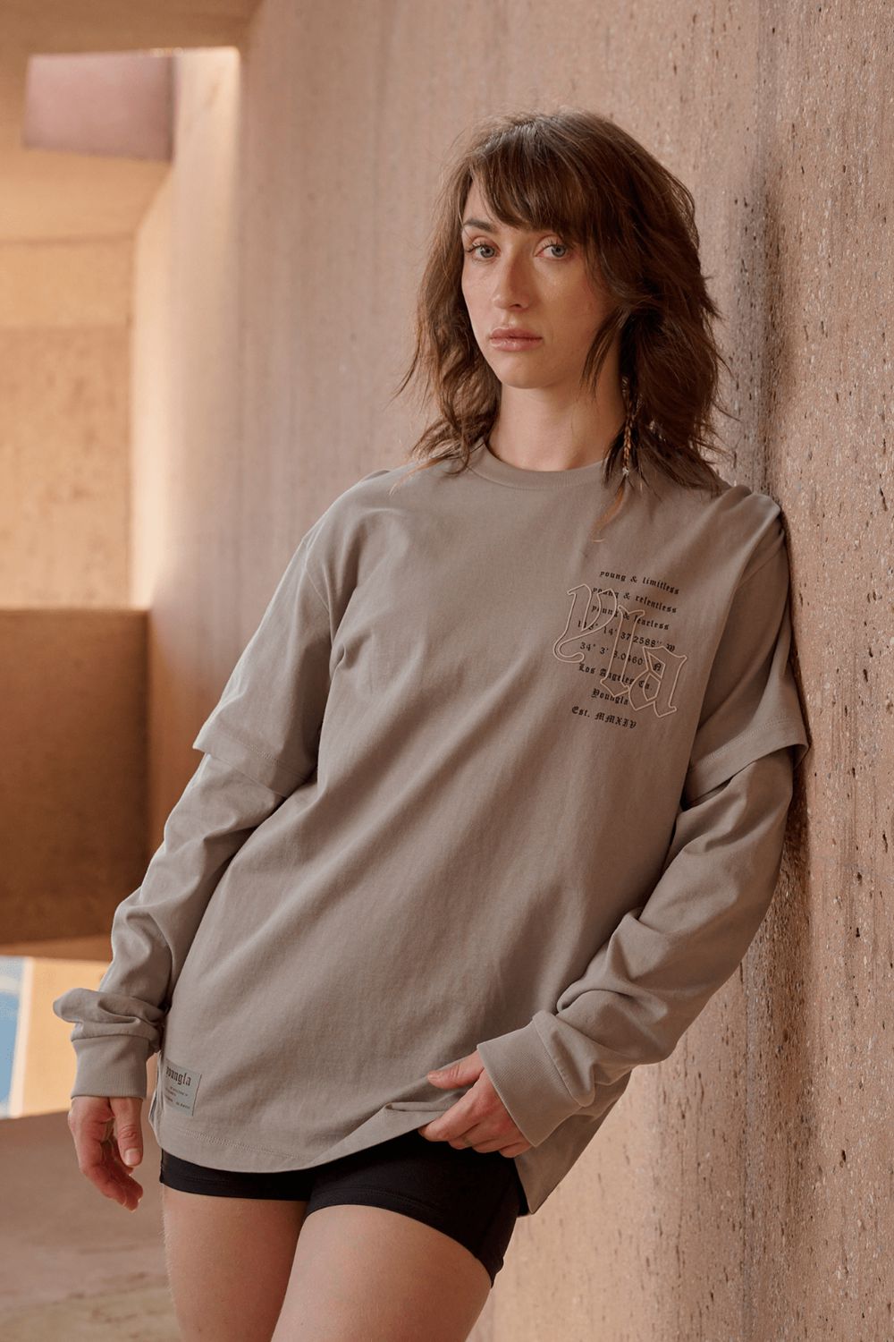 Young LA W437 - Urban Layer Tee Lichtgrijs | XGSFY5219