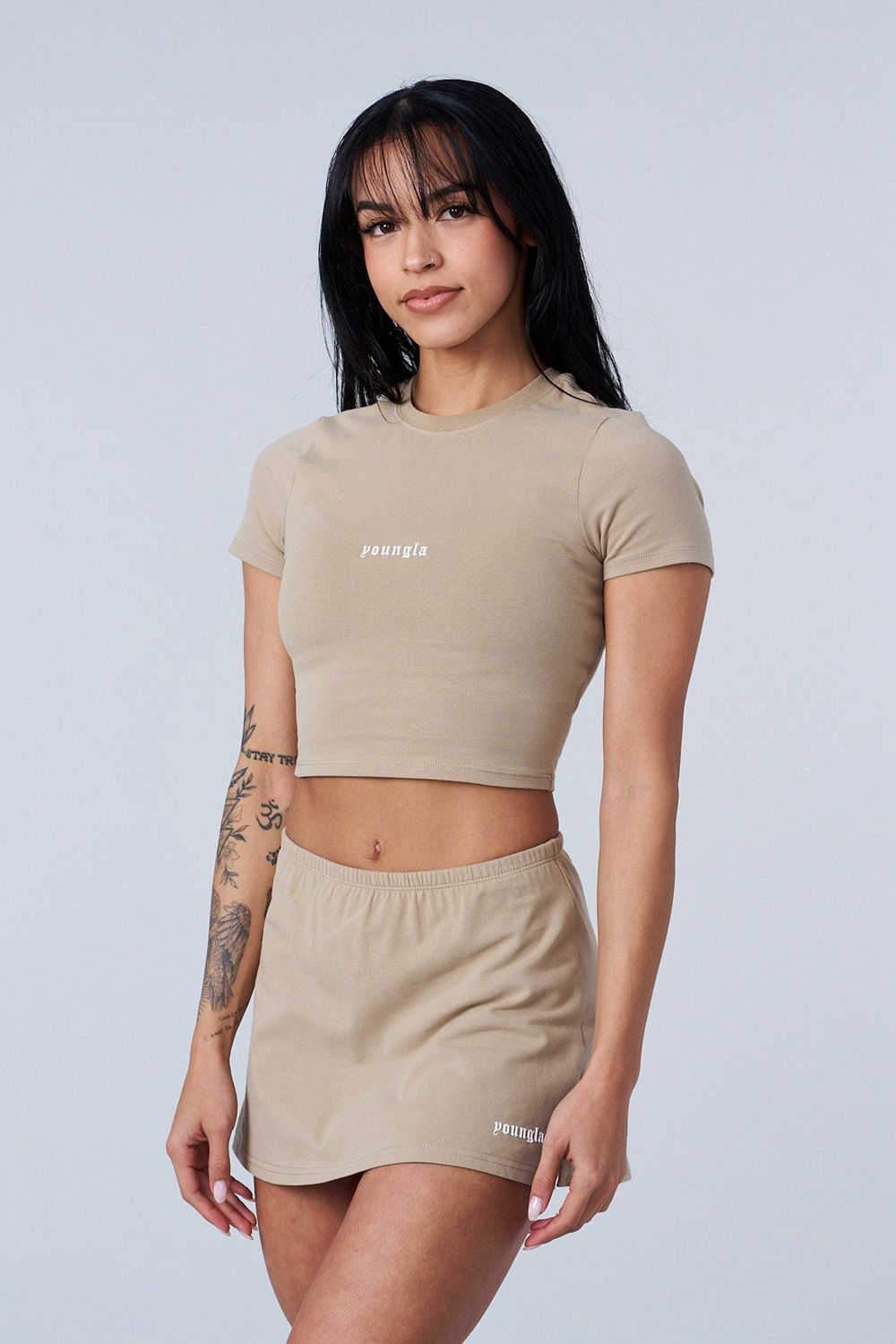 Young LA W442 - Love Sets - Baby Tee Khaki | ZPKSM4250