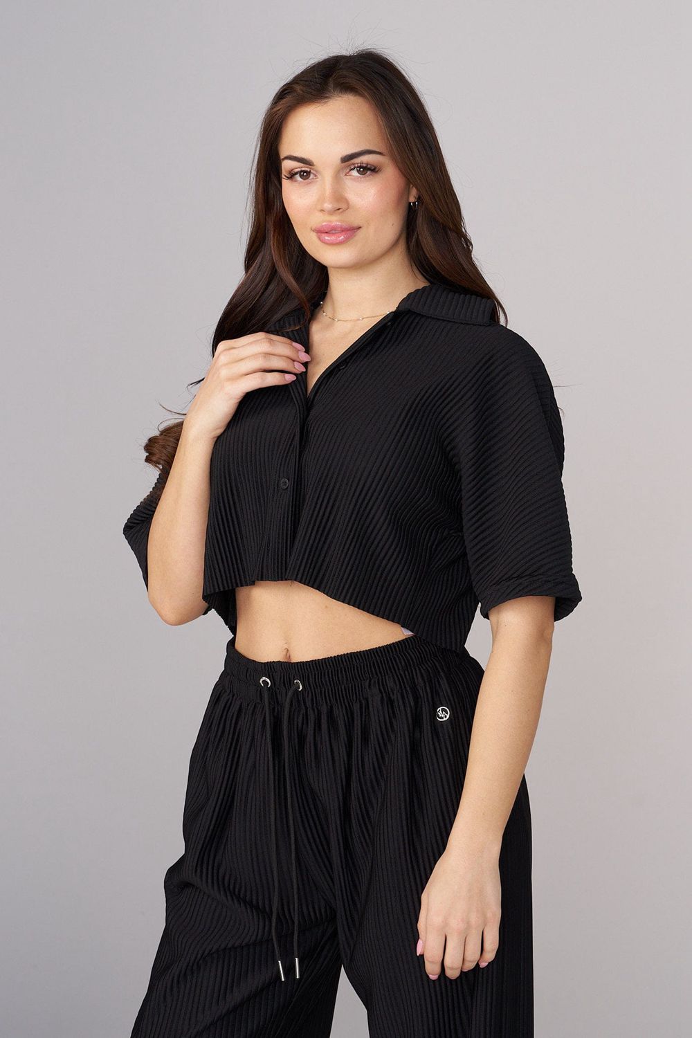 Young LA W444 Aria Pleated Top Zwart | NJPUV5469