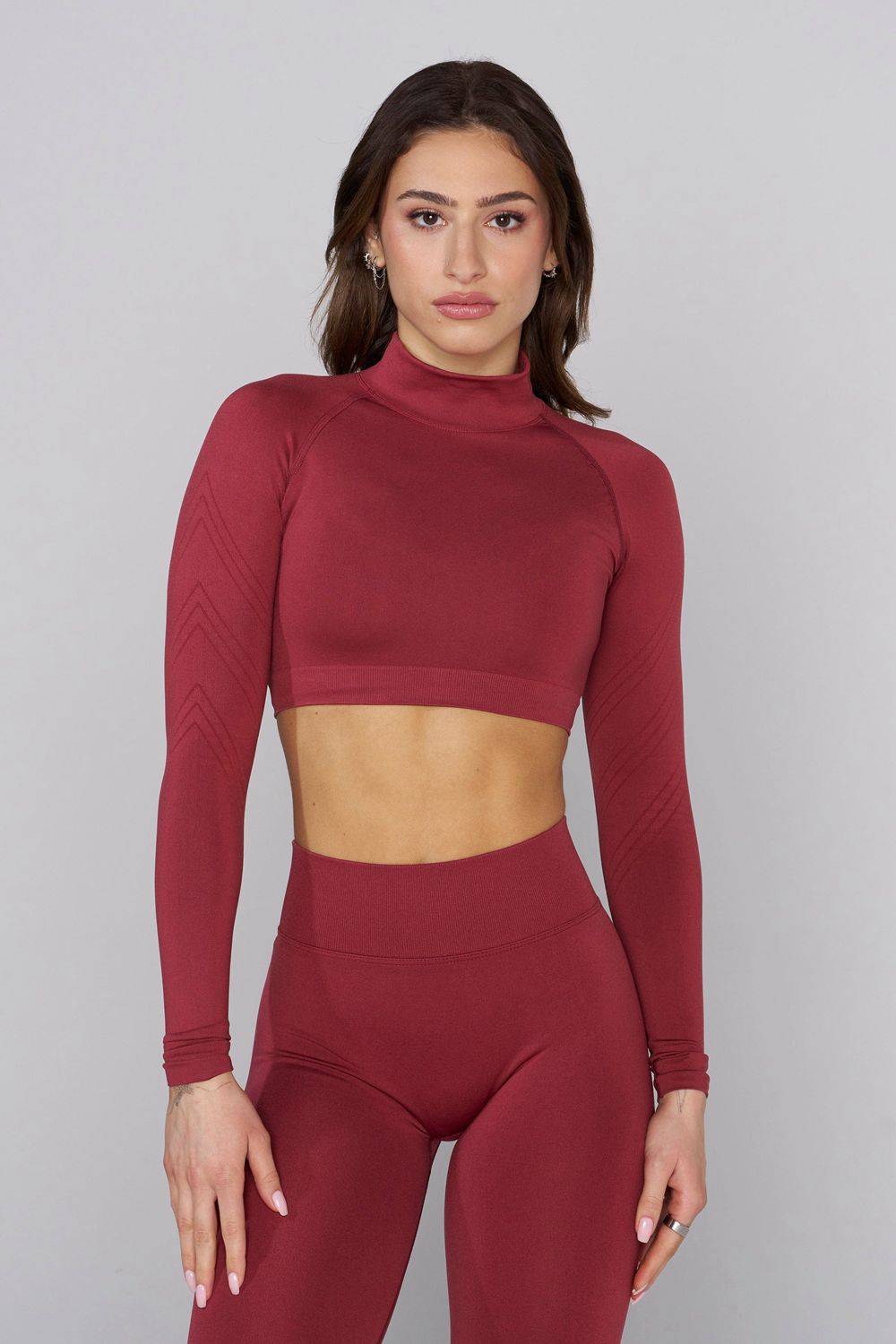 Young LA W445 Seamless Curve Longsleeve Crop Rood | ZYBVU3129