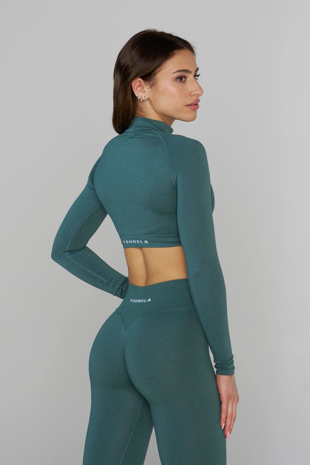 Young LA W445 Seamless Curve Longsleeve Crop Teal | QCOTK6039