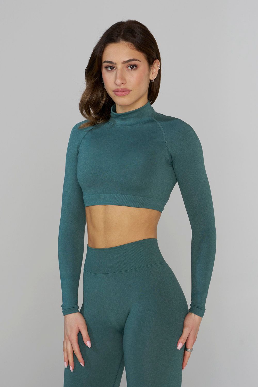 Young LA W445 Seamless Curve Longsleeve Crop Teal | QCOTK6039