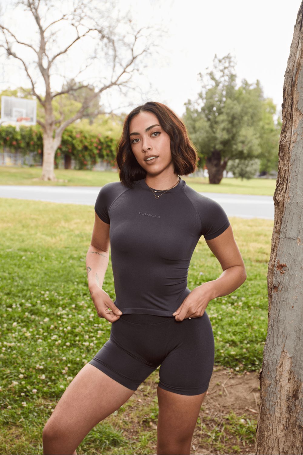 Young LA W446 Seamless Curve Compression Tee Grijs | IXGUB1923