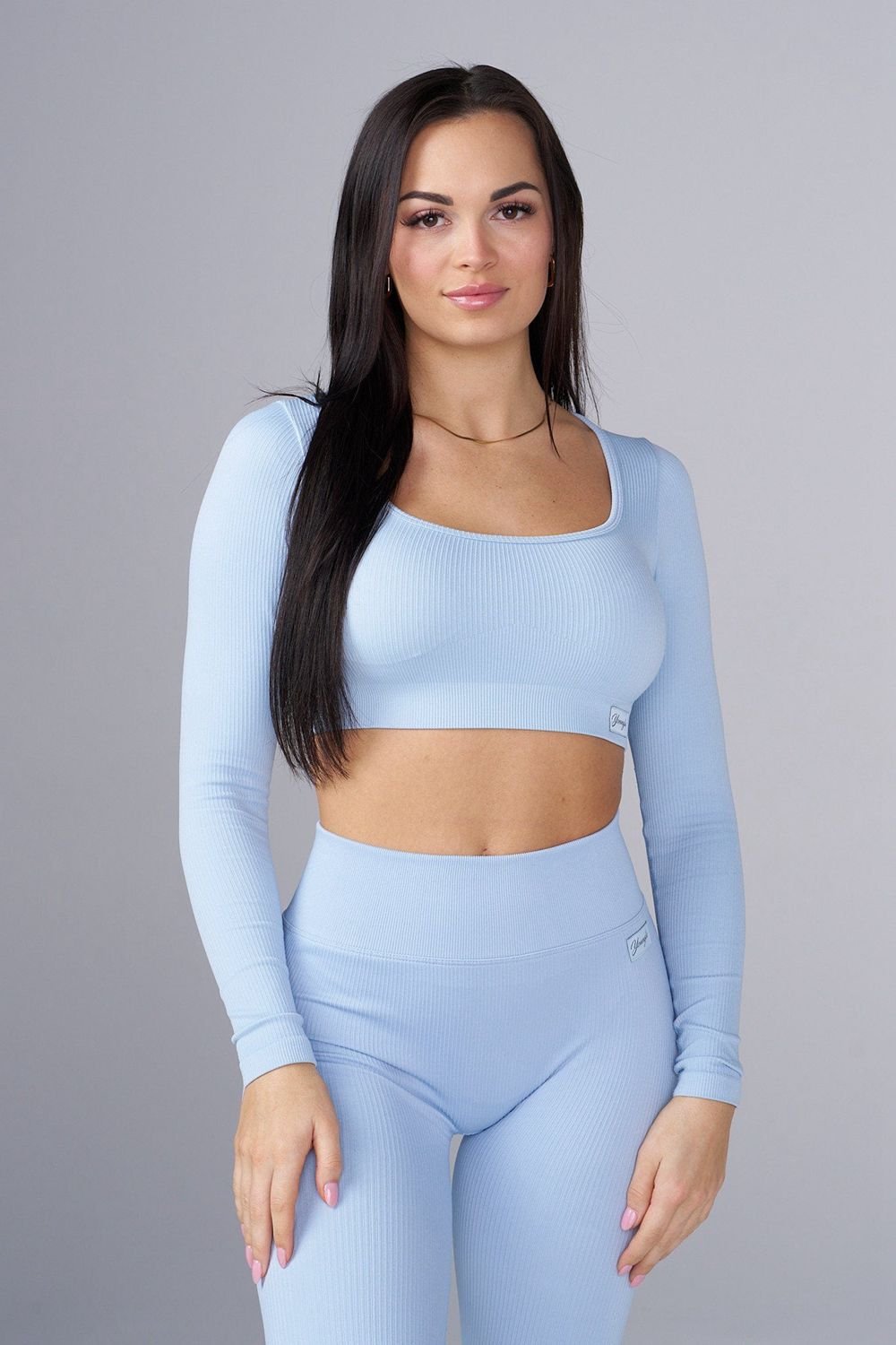 Young LA W449 Ribbed Seamless Longsleeve Crop Blauw | EZNDJ4207