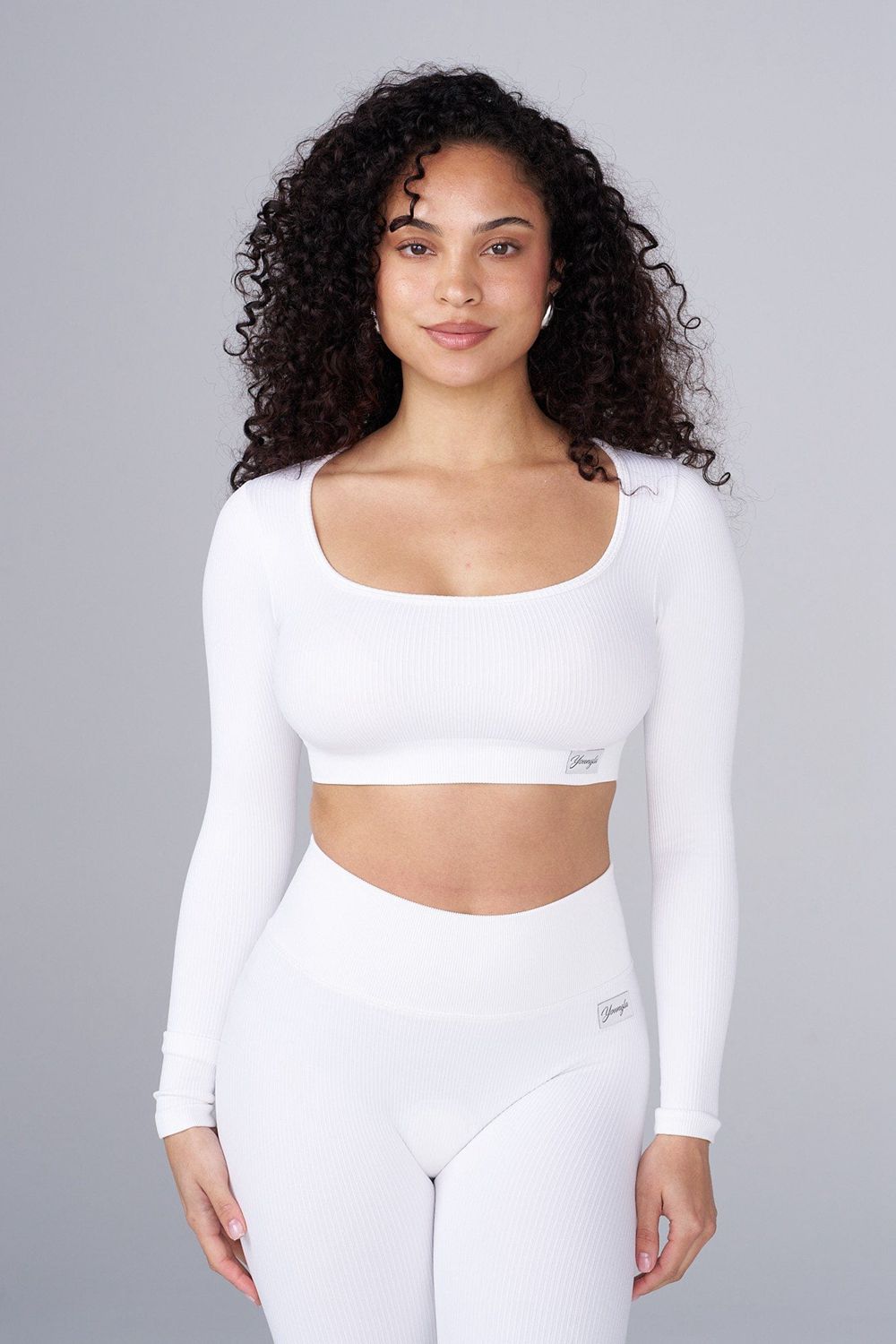 Young LA W449 Ribbed Seamless Longsleeve Crop Wit | ZQPRK2513