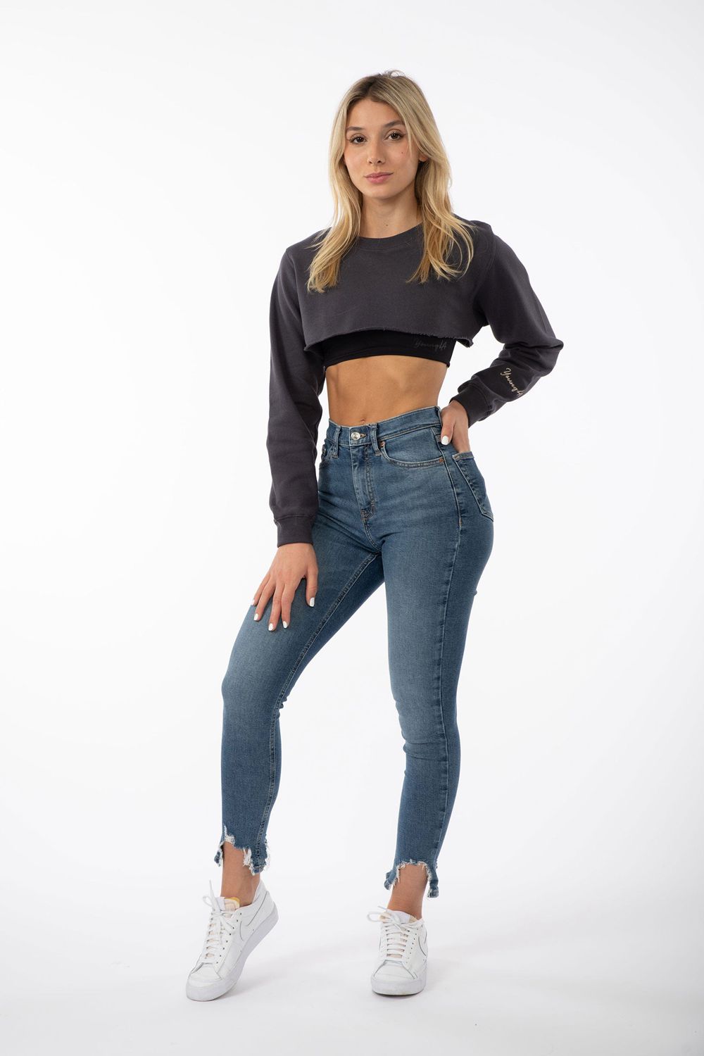 Young LA W501 Super Crop Sweater Grijs | CSIWM8601