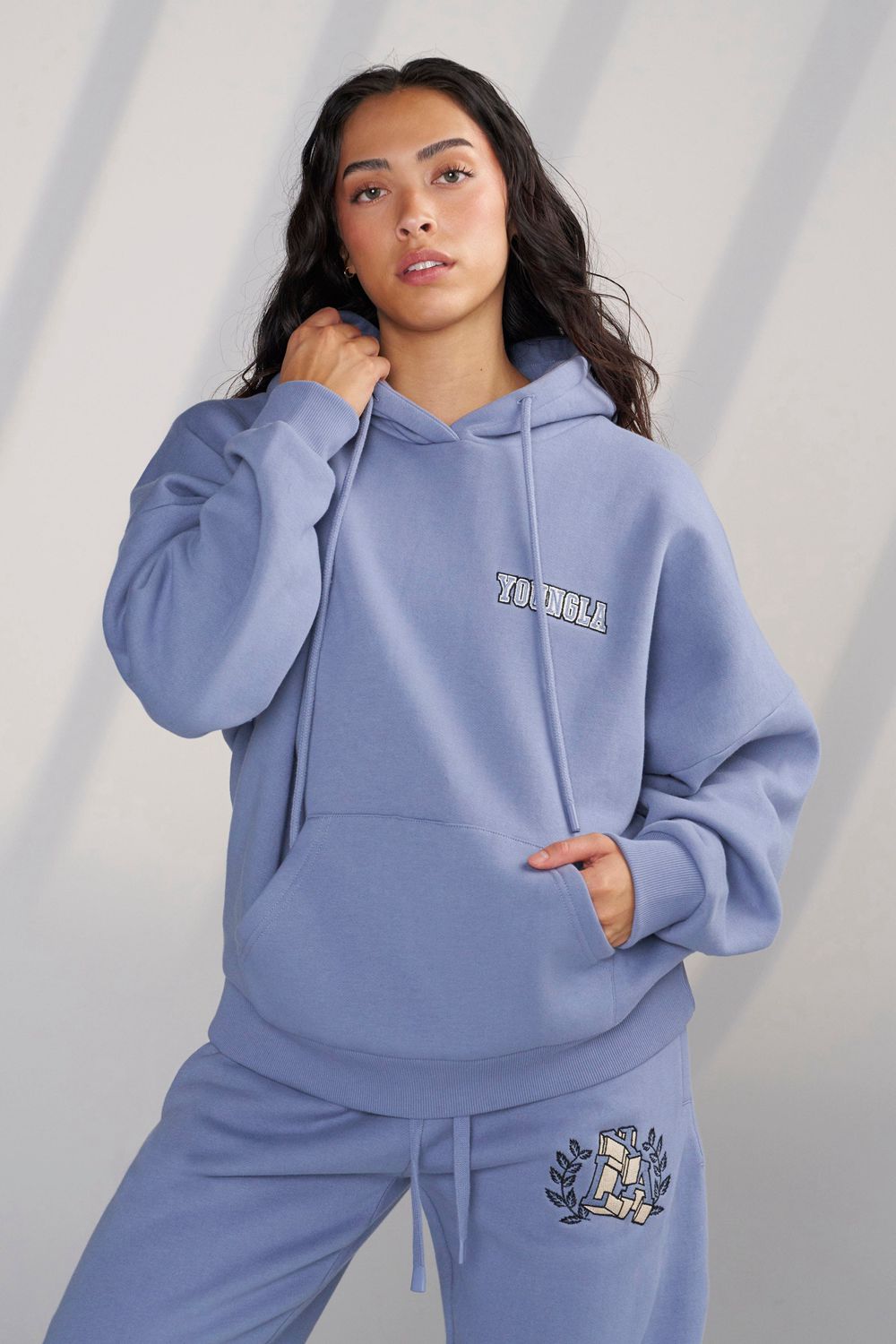 Young LA W524 - Teddy Hoodie Blauw | JQOBT7281