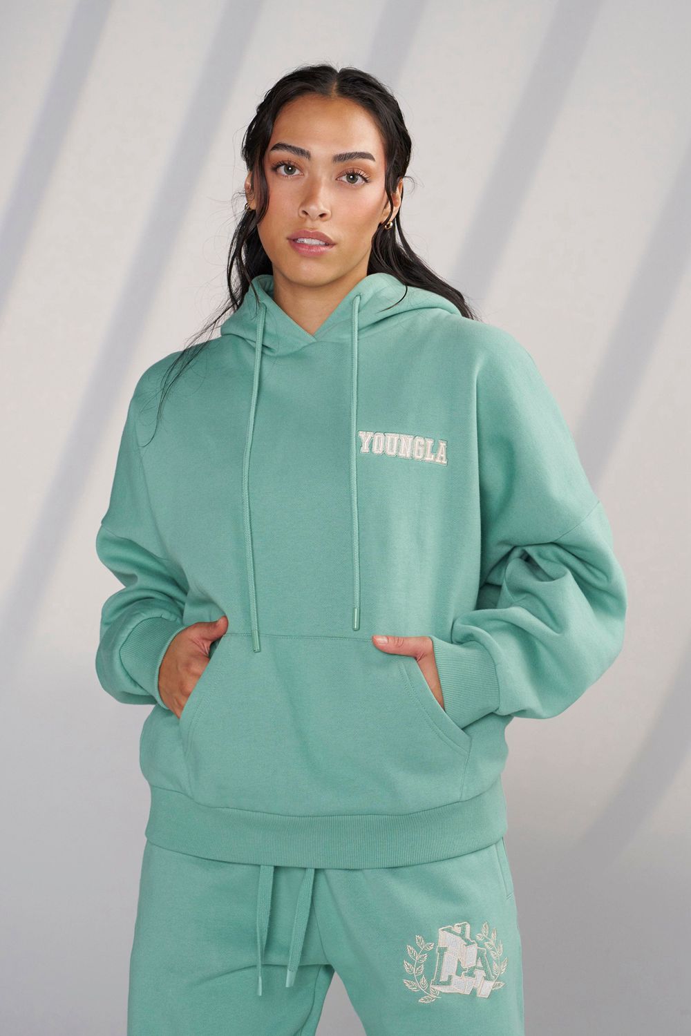 Young LA W524 - Teddy Hoodie Teal | VNHBY5387