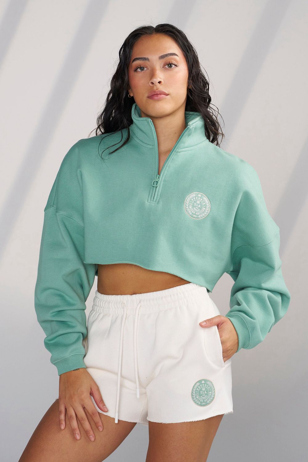 Young LA W525 - Teddy Crop Quarter Zip Teal | CIZHE6403