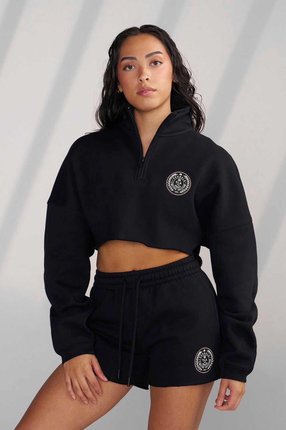 Young LA W525 - Teddy Crop Quarter Zip Zwart | CDRIZ1520